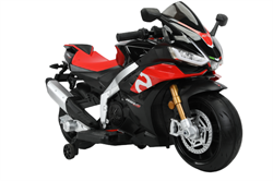 Aprilia RS V4 motorcykel sort 12V, gummihjul og lædersæde